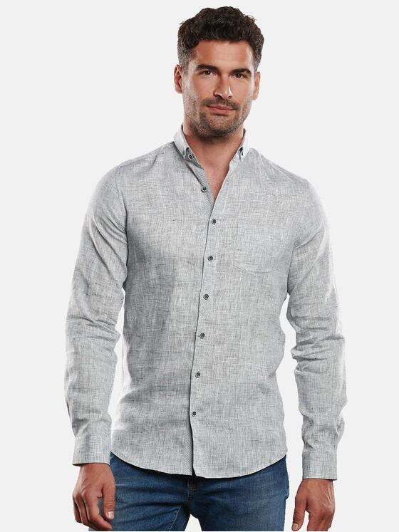 ENGBERS GERMANY Herren Langarm-Hemd aus Leinen Hellgrau 31636