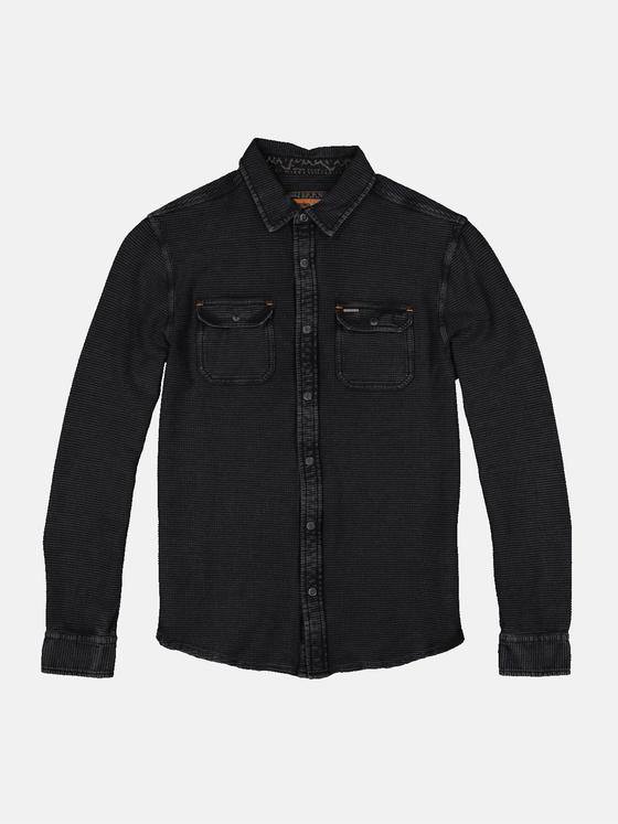 emilio adani Herren Langarm-Shirt mit Polo-Kragen Schwarz 34112