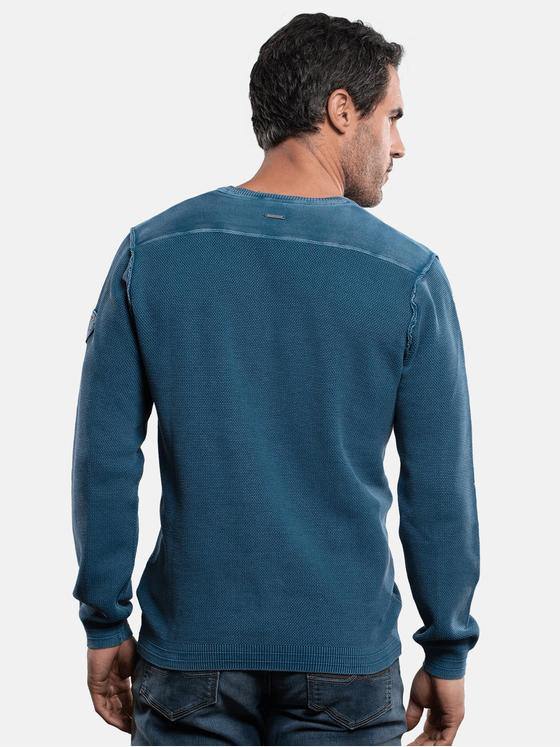 engbers Herren Baumwollpullover mit Rippstruktur Blau 28950