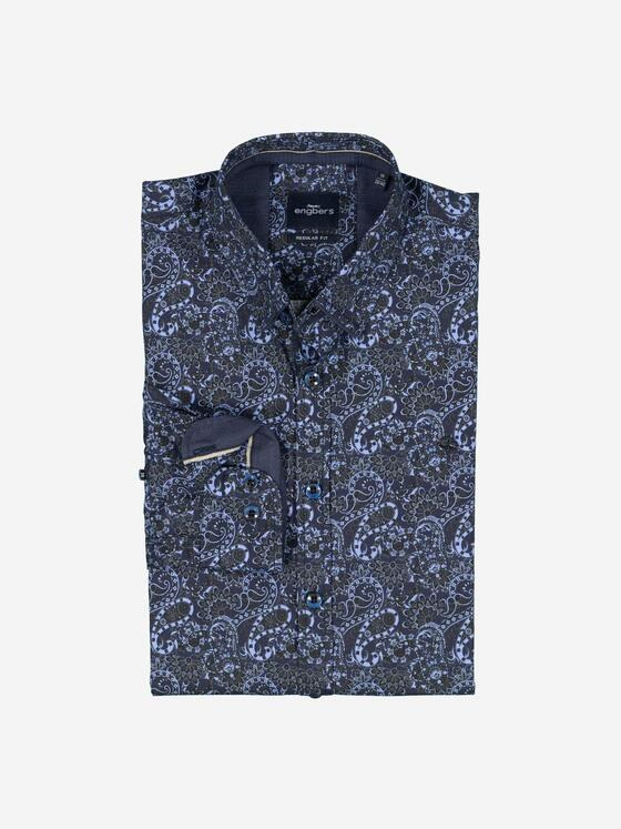 engbers Herren Langarm-Hemd gemustert Saphirblau 37872