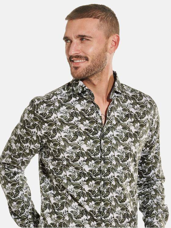 emilio adani Herren Langarm-Hemd mit Floralprint Grün 32289