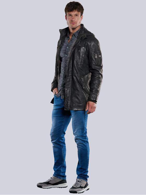 engbers Herren Leder-Parka mit abnehmbarer Kapuze Schwarz 33547
