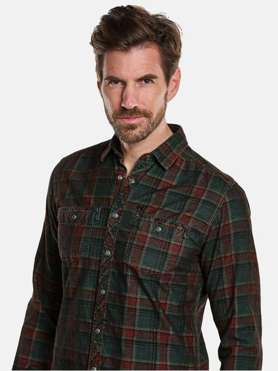 engbers Herren Cord-Hemd kariert Petrolgruen 33378