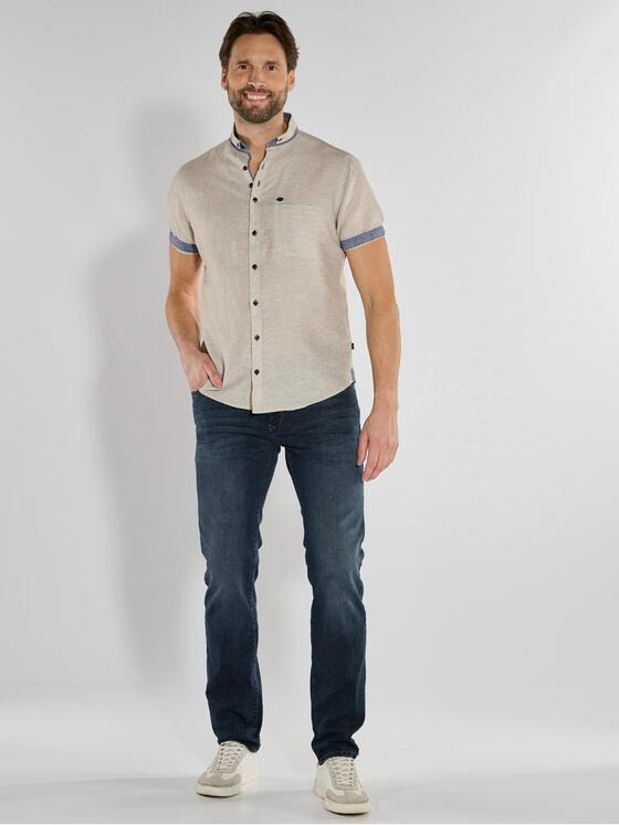 engbers Herren Kurzarm-Hemd mit Leinenanteil Beige 36588