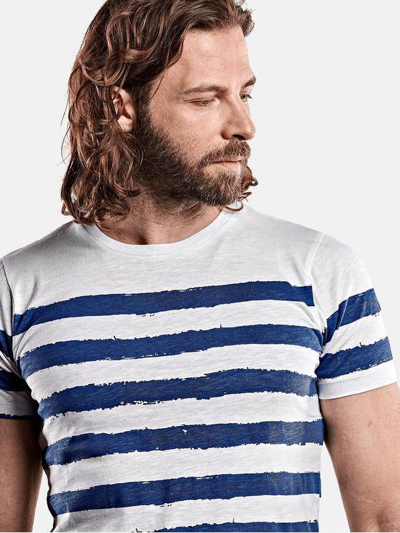 emilio adani Herren Rundhalsshirt im Streifendesign Weiß 28565