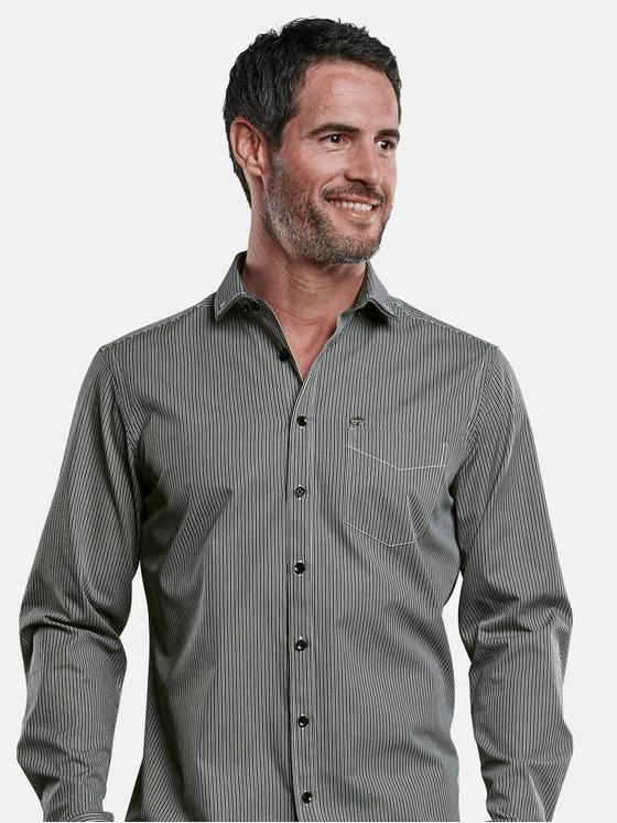 engbers Herren Streifenhemd Vollzwirn Schwarz 28961