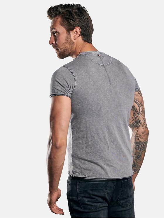 emilio adani Herren Rundhals T-Shirt mit auffälligem Statement-Print Grau 30046