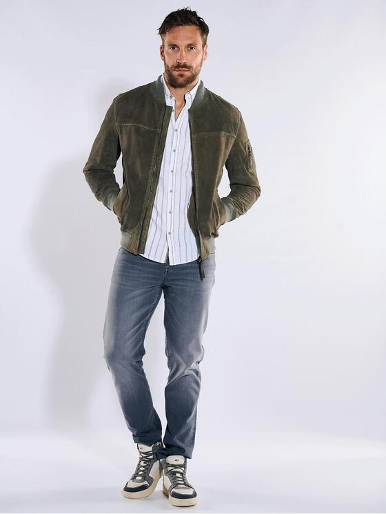 emilio adani Herren Lederjacke regular Grau 36197
