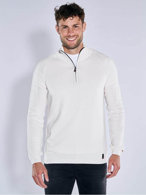 emilio adani Herren Pullover mit Troyerkragen Weiß 39234