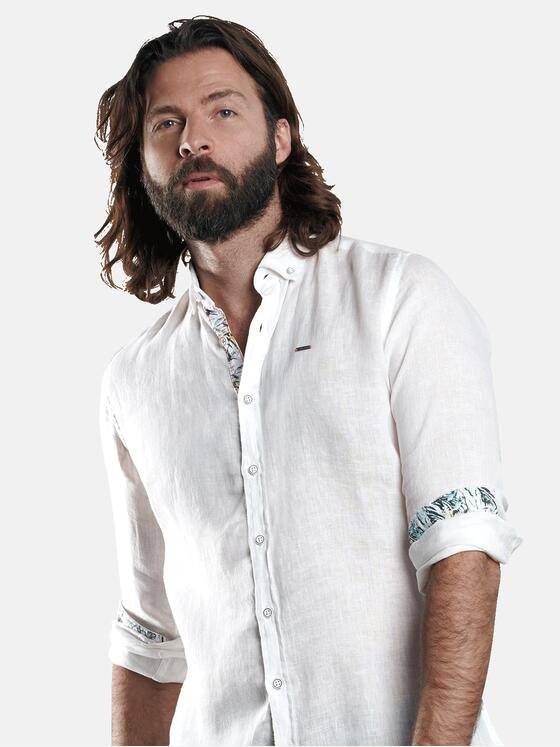 emilio adani Herren Sommerliches Leinenhemd mit stylischen Kontrastdetails Weiß 29919