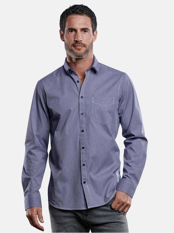 engbers Herren Streifenhemd Vollzwirn Saphirblau 28960