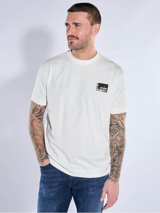emilio adani Herren Rundhals T-Shirt Reinweiss 40762