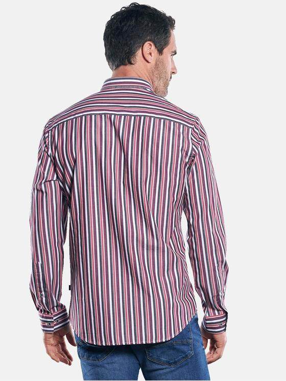 engbers Herren Modisches Langarmhemd mit trendigen Multi-Color-Streifen Bordeaux 30030