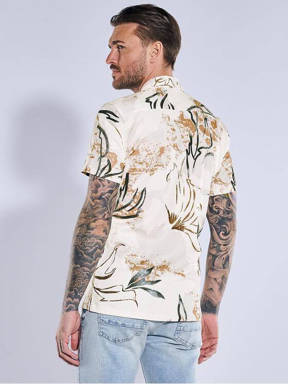 emilio adani Herren Kurzarm-Hemd gemustert Beige 38988