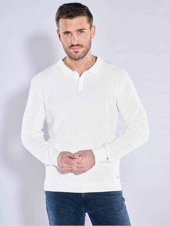 emilio adani Herren Pullover mit Polo-Kragen Weiß 38679