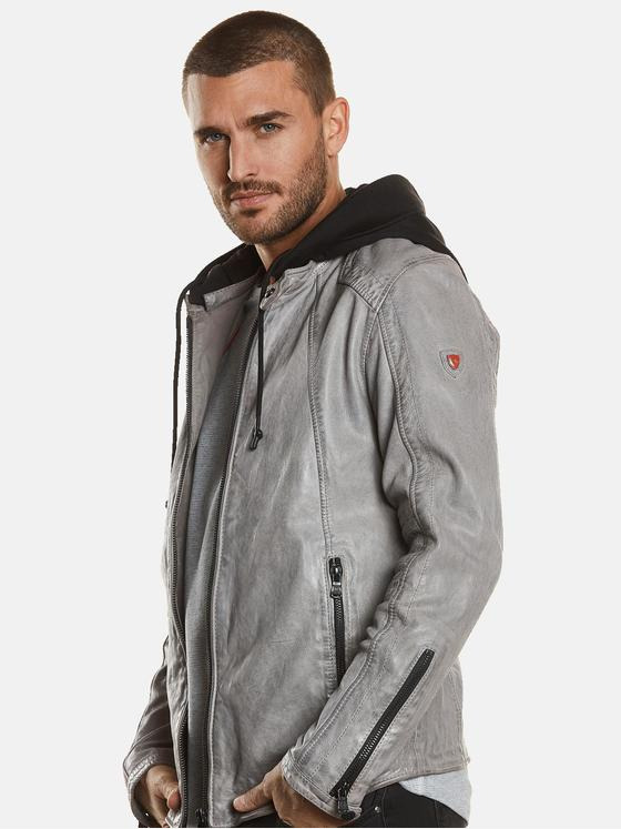 emilio adani Herren Lederjacke mit abnehmbarer Kapuze Grau 34219
