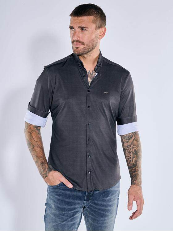 emilio adani Herren Langarm-Hemd gemustert Schwarz 39604