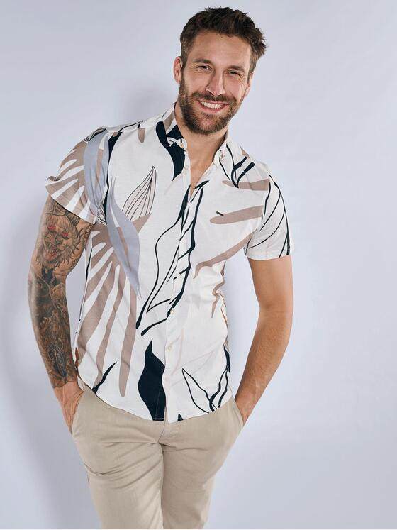 emilio adani Herren Kurzarm-Hemd slim fit Beige 36550