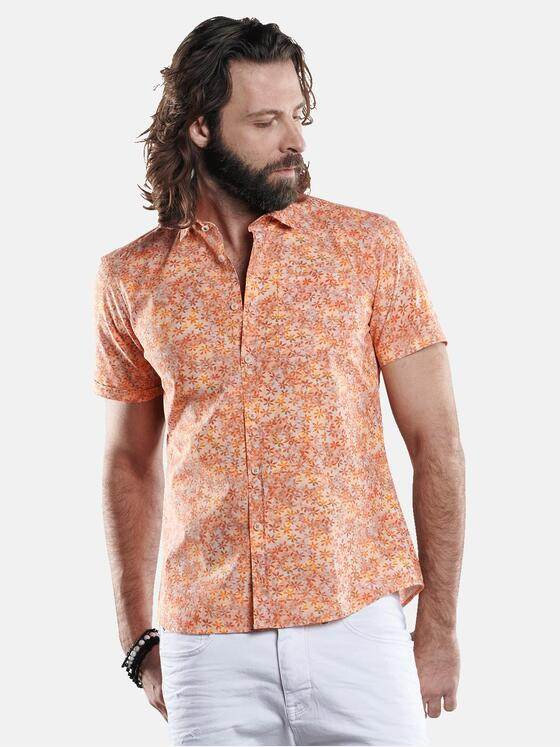 emilio adani Herren Modisches Halbarm-Hemd mit floral Musterung Orange 29627