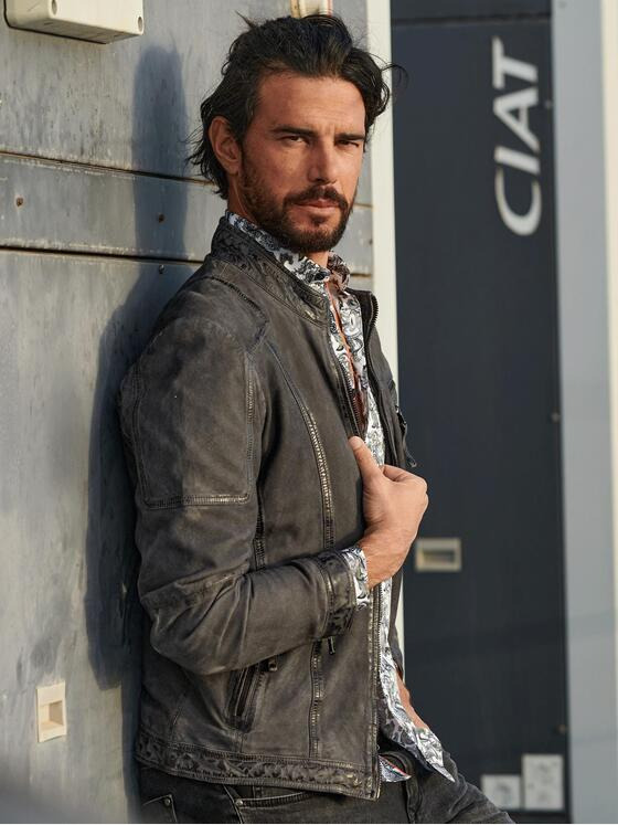 emilio adani Herren Lederjacke in Verloursqualität Grau 32563