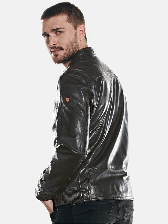 emilio adani Herren Lederjacke sportiv Schwarz 31877