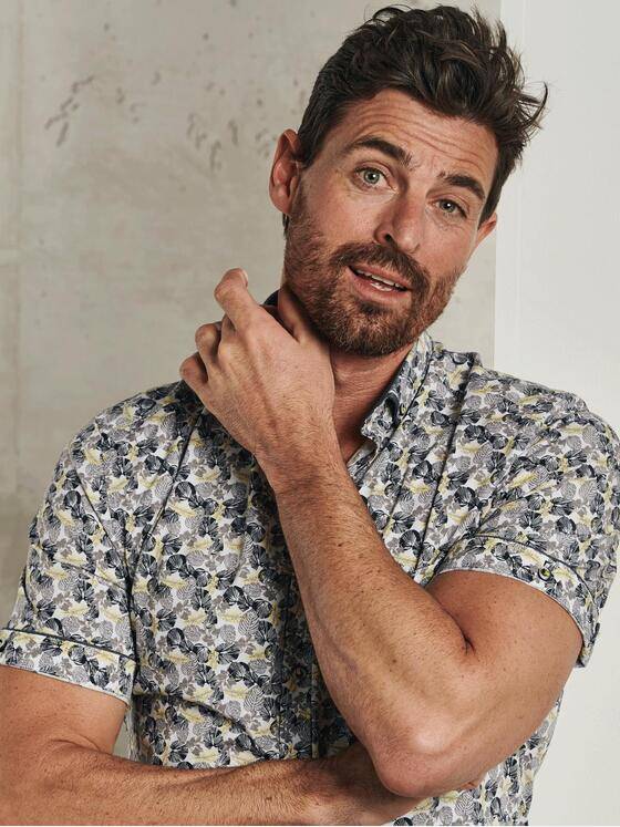 engbers Herren Kurzarm-Hemd gemustert Zitronengelb 32621