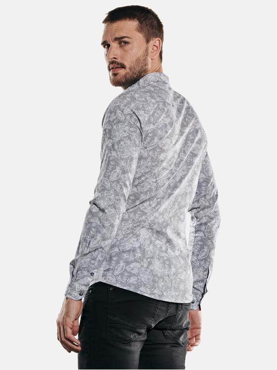 emilio adani Herren Langarm-Hemd mit floralem Print Blau 32055