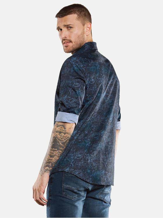 emilio adani Herren Langarm-Hemd gemustert Blau 33336