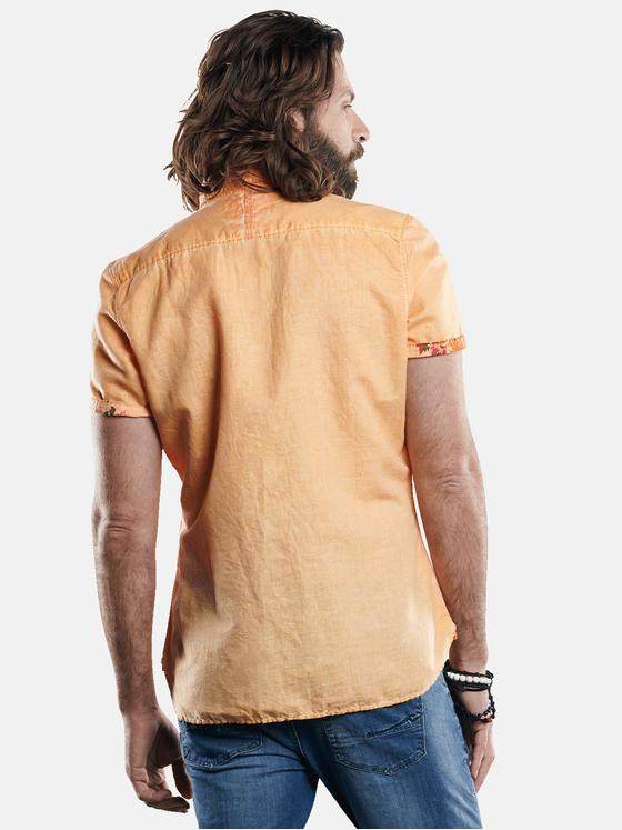 emilio adani Herren Kurzarmhemd mit floralen Kontraststoffdetails Orange 29770