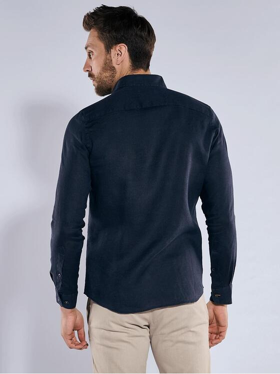 emilio adani Herren Langarm-Hemd aus Leinen Blau 36691