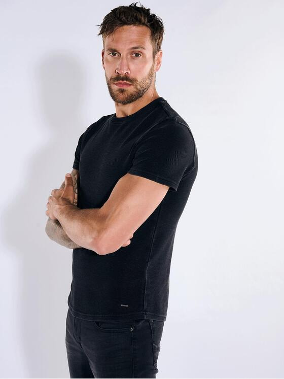 emilio adani Herren T-Shirt uni Schwarz 36804