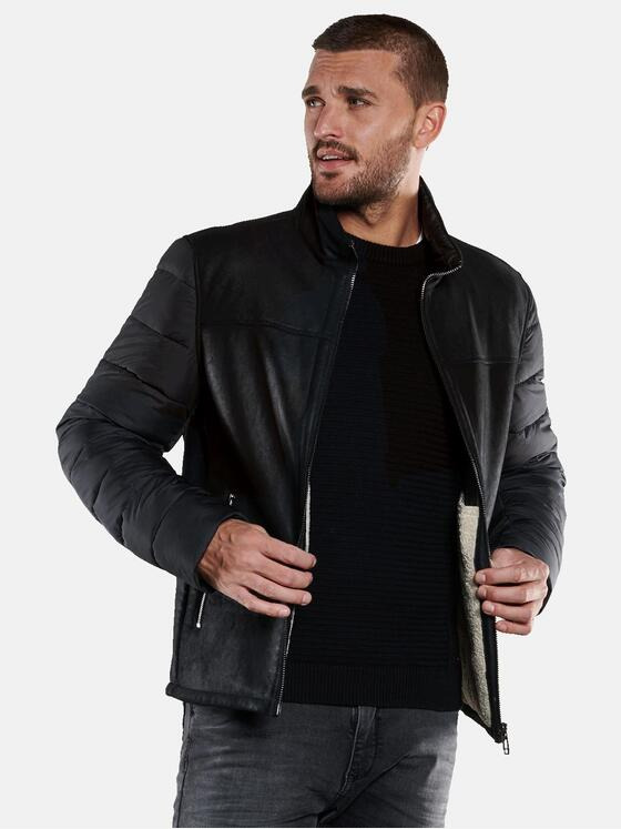 emilio adani Herren Lederjacke aus Materialmix Schwarz 33527