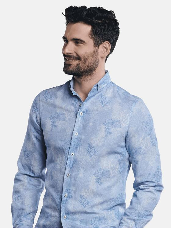 ENGBERS GERMANY Herren Langarm-Hemd aus Leinen Blau 31643
