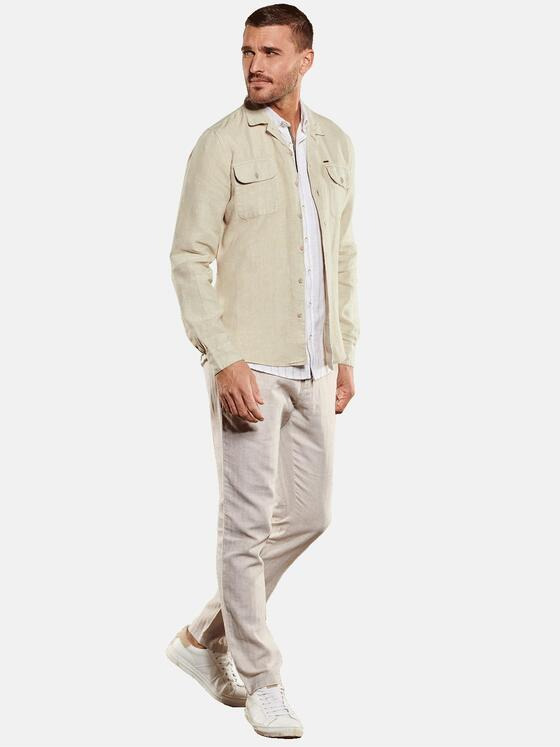 emilio adani Herren Langarm-Hemd aus Leinen Beige 34468