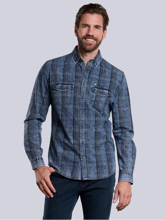 engbers Herren Langarm-Hemd kariert Blau 34189