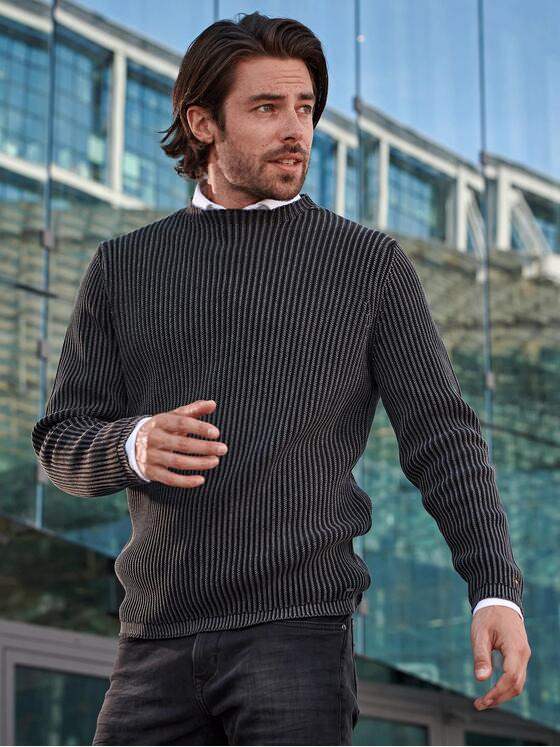 emilio adani Herren Pullover in Rippstruktur Schwarz 31979