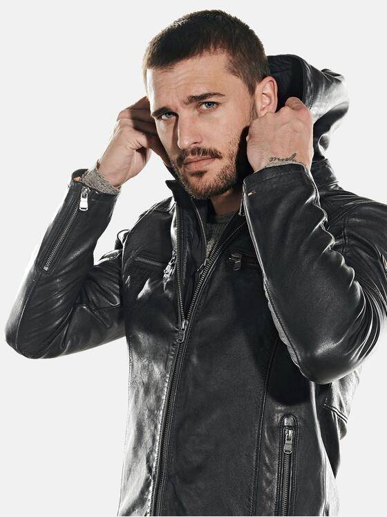 emilio adani Herren Lederjacke Schwarz 31761