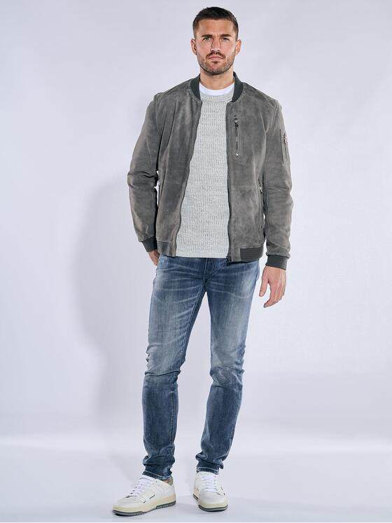 emilio adani Herren Lederjacke slim fit Grau 38290