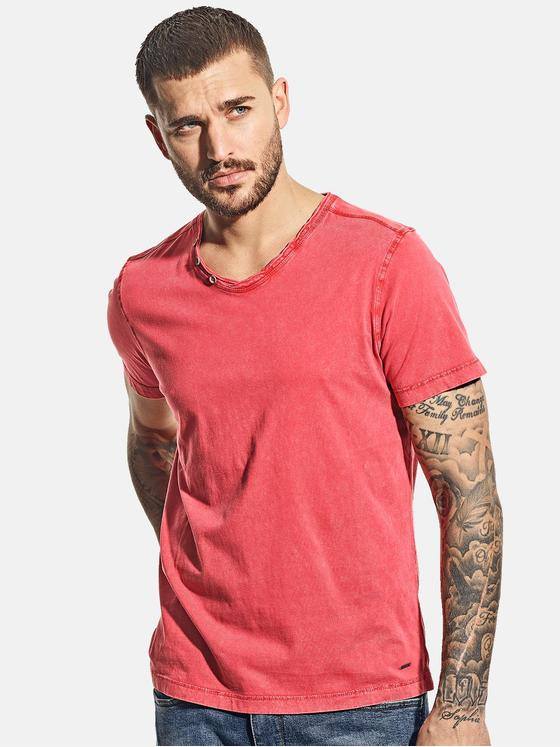 emilio adani Herren V-Neck T-Shirt aus super softem Baumwollmaterial Violett 30579