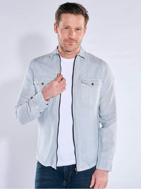 engbers Herren Leinen Overshirt mit Zipper Hellblau 40211