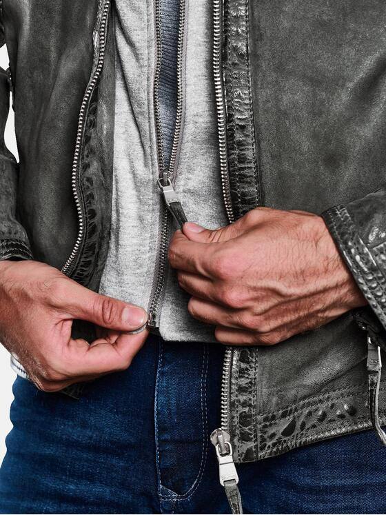engbers Herren Lederjacke mit abnehmbarer Kapuze Dunkelgrau 33309