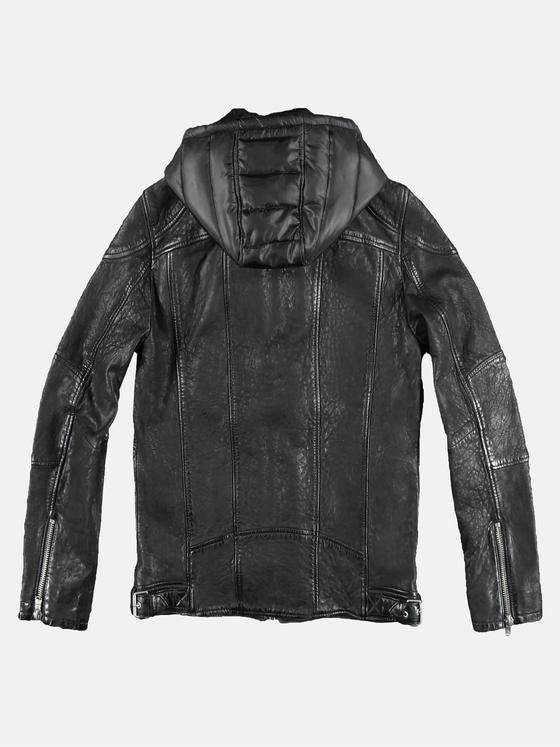 emilio adani Herren Lederjacke mit abnehmbarer Kapuze Schwarz 28791