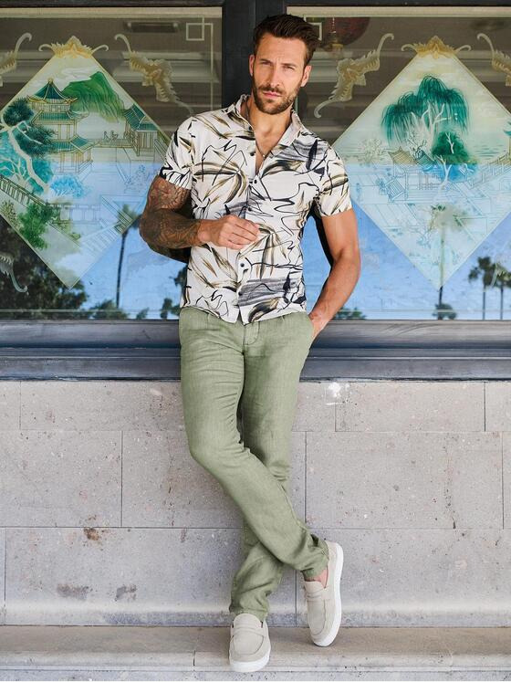 emilio adani Herren Kurzarm-Hemd slim fit Grün 36969