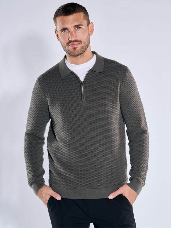 emilio adani Herren Langarm-Shirt mit Polokragen Oliv 39164