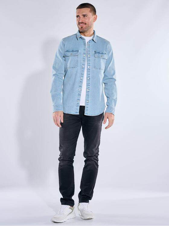 emilio adani Herren Overshirt im Jeans-Look Hellblau 40045