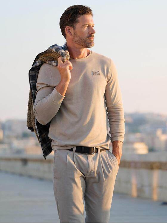 emilio adani Herren Langarm-Shirt strukturiert Braunbeige 39313