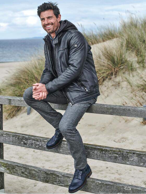 engbers Herren Lederjacke mit abnehmbarer Kapuze Saphirblau 31846