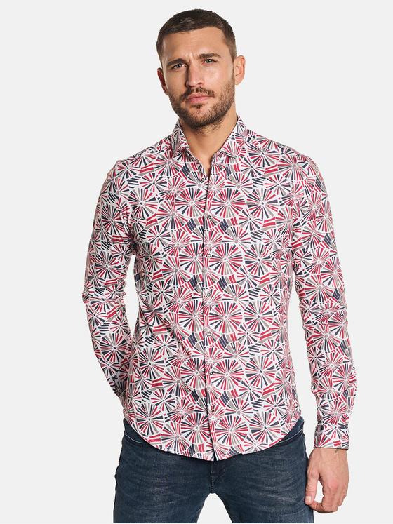 emilio adani Herren Langarm-Hemd gemustert Rot 32637