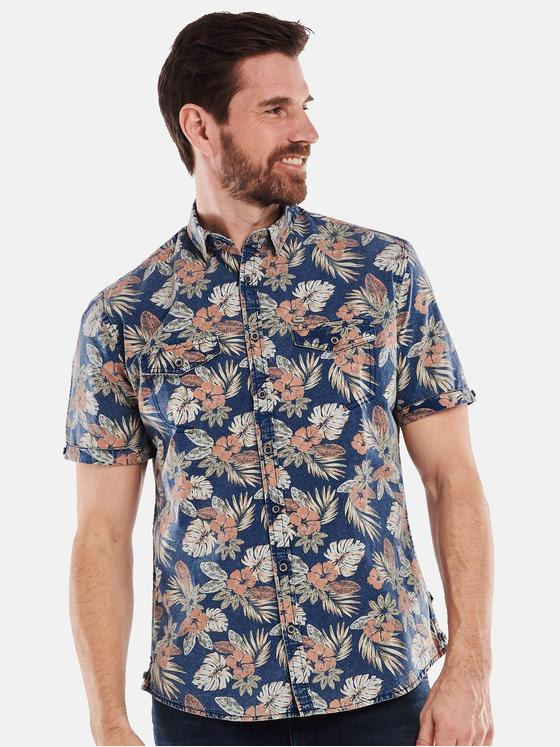 engbers Herren Kurzarm-Hemd gemustert Indigoblau 34764