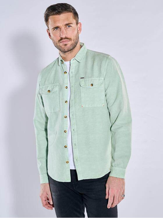 emilio adani Herren Langarm-Hemd aus Leinen Hellgruen 38910